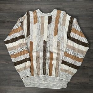 Vintage Protégé 3D Knit Geometric Knit Sweater with Fall Colours Earth Tones